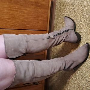 Frye genuine Suede over the knee boots with lace up/tie back.